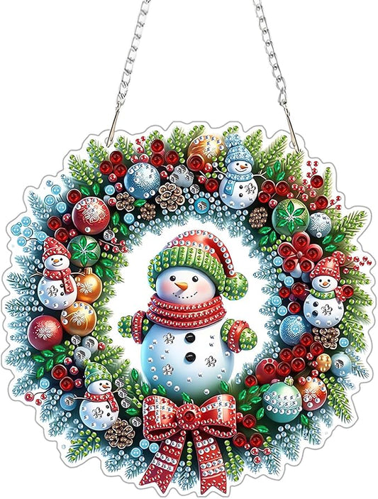 EIBEILI Christmas Wreath Hanging Diamond Art Painting Kits for Adults Beginners, 5D Special Shape Diamond Art Kits Snowma...