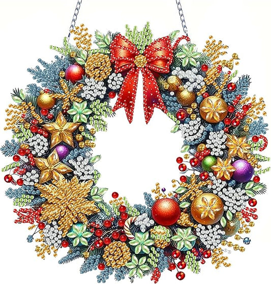 Christmas Hanging Diamond Art Kits for Adults, DIY Winter Holiday Xmas Special Shape Rhinestone Gem Craft, Christmas Wreat...