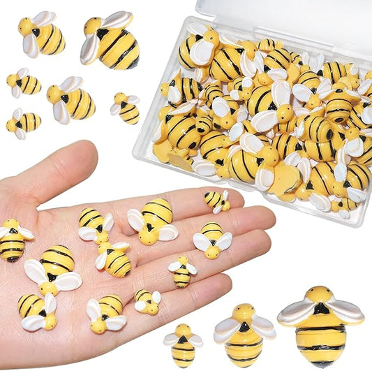 HADDIY Tiny Craft Bees,50 Pcs Small Plastic Resin Bumble Bee Decor for Embellishments and Bee Themed Birthday Party Table ...