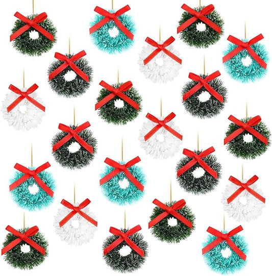 AUGSUN 36 Pcs Mini Christmas Wreaths, 1.26 Inch Artificial Tiny Wreath Christmas Tree Hanging Miniature Ornaments for Doll...