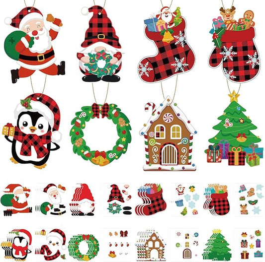 Adecortalk 32 Pcs Christmas Ornament Crafts for Kids Make Your Own Ornament Kit with Stickers Christmas Decorations Kit fo...