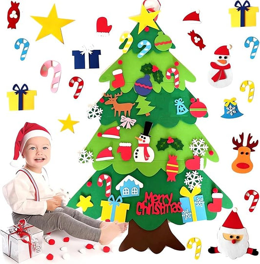 Felt Montessori Christmas Tree 2025 New Montessori 3D Felt Tree DIY Felt Christmas Tree Set with Lights Kids Interactive C...