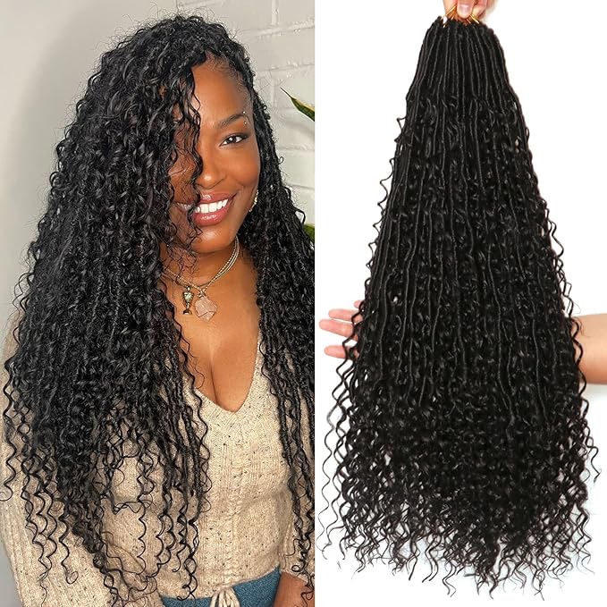 Goddess Locs Crochet Hair-24 Inch 8 Packs Boho Faux Locs Crochet Hair for Black Women Pre Looped Soft Locs with Curly Ends...