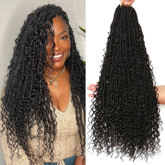 Goddess Locs Crochet Hair-24 Inch 8 Packs Boho Faux Locs Crochet Hair for Black Women Pre Looped Soft Locs with Curly Ends...