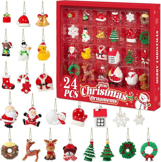 Mini Christmas Ornaments, Sooez Set of 24 Cute Miniature Resin Christmas Tree Ornament Figures Advent Calendar Fillers, Du...