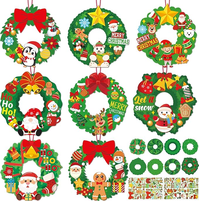 Eternity sky 54pcs Christmas Crafts for Kids - Xmas Wreath Ornament Making Kit Bulk with Snowman for Winter Holiday, Class...