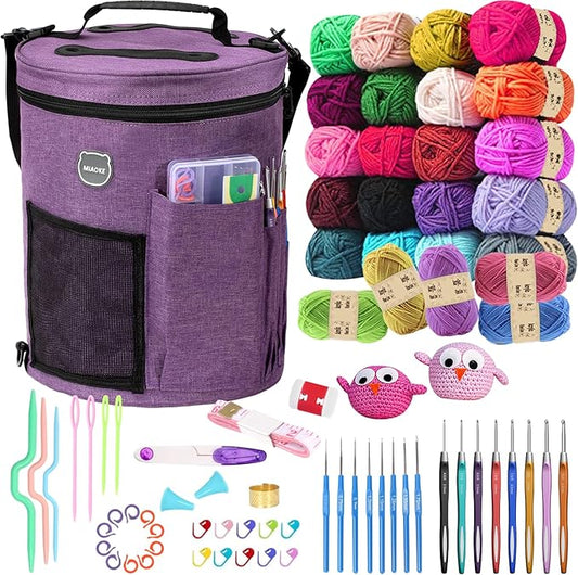MIAOKE 79pc Crochet Kit, Large Knitting Bag Yarn Storage Organizer, Crocheting Starter Kits with Waterproof Bag, Beginner ...