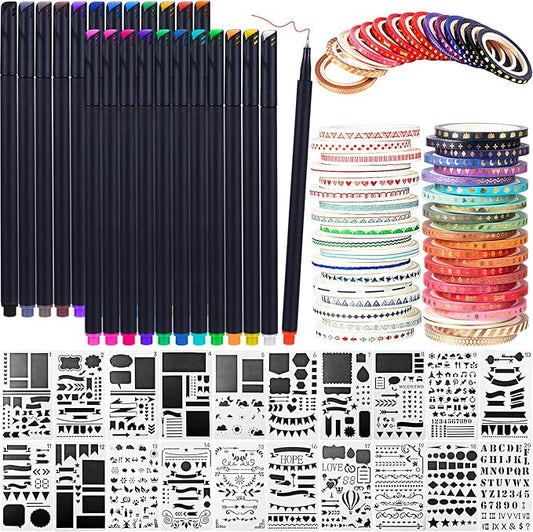 Honoson 48 Pack Scrapbooking Supplies Kit Scrapbook Tools and Supplies Journal Stencil Washi Tape and Journal Planner Pen ...