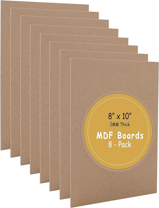 (8-Pack) CalPalmy 8” x 10” MDF Boards - 2mm Thick Boards for Carpentry, Interior Design, Hobby Crafts, and More - with Smo...