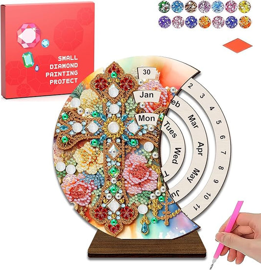 CharySim 3D Diamond Art Wooden Perpetual Calendar Kits for Adults Painting Accessories Gem Tools Crystral dots Paint for H...