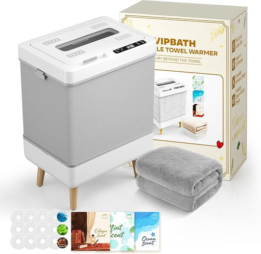 VIPBATH 35L Towel Warmer Gift Set – Family-Sized Foldable Design with Window, Dual Safety Shut-Off for Overheat & Tip-Ove...