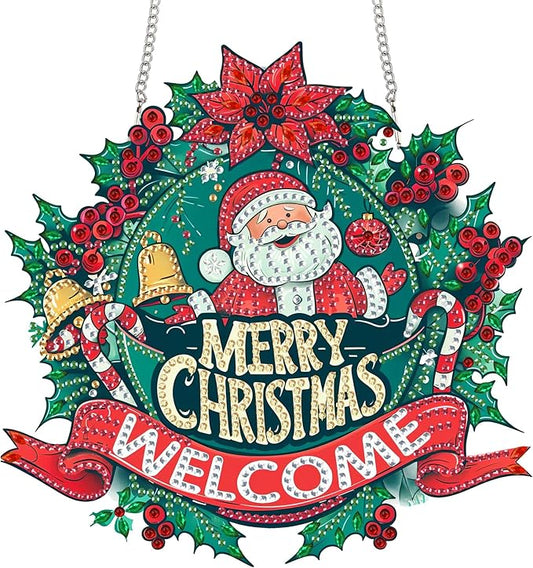 Zariocy Sun Catcher Window Hanging Diamond Art Kits - DIY Santa Claus Wreath Diamond Painting on Acrylic Board Pendant Orn...