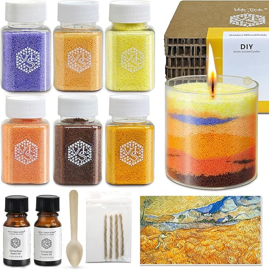 Golden Wheatfield DIY Pearled Candle Sand Set - 11 Oz Sand Wax Beads (6 Colors), 2x10ml Scented Essential Oils, 4 Reusable...