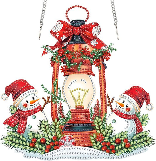 Reofrey Hanging Diamond Art Kits for Adults - 8x8 Inch Christmas Snowman Acrylic Board Double Sided Pattern Diamond Art Su...