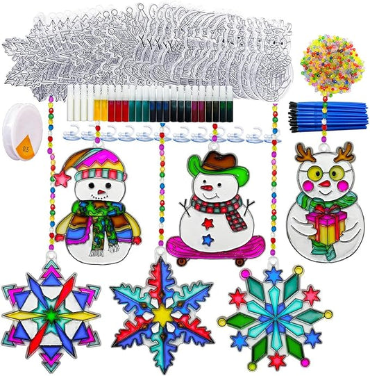 AUEKIV Suncatchers Kit 30sets Snowflake Sun Catcher DIY Window Paint Art Craft Kits Christmas Snowman Snowflake Suncatcher...