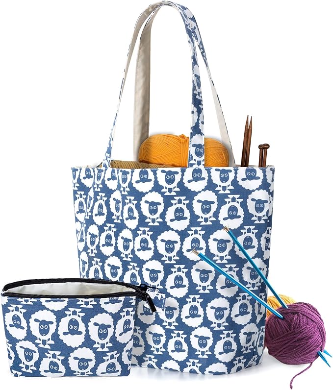 Yarwo Knitting Bag with Small Zipper Pouch, Yarn Tote for Knitting Needles, Skeins of Yarn and Crafts Supplies On the Go, ...