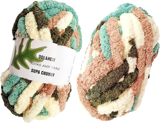 DDL&HEXI 2 Park Super Chenille Chunky Yarn,Blanket Making Kit,Jumbo Knitting Yarn 2x8oz 226g per Bag (206)