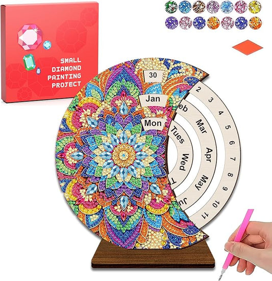 CharySim 3D Diamond Art Wooden Perpetual Calendar Kits for Adults Painting Accessories Gem Tools Crystral dots Paint for H...
