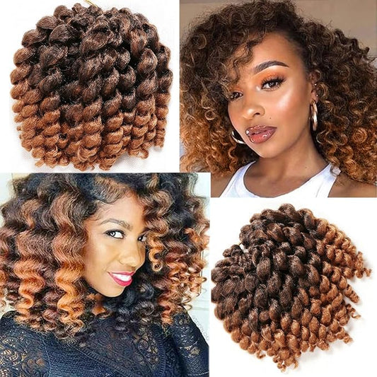 Jamaican Bounce Crochet Hair-4 Packs Deal 8 Inch 22Roots Jumpy Wand Curly Crochet Hair For Black Women (8 Inch 4 Packs, T1...