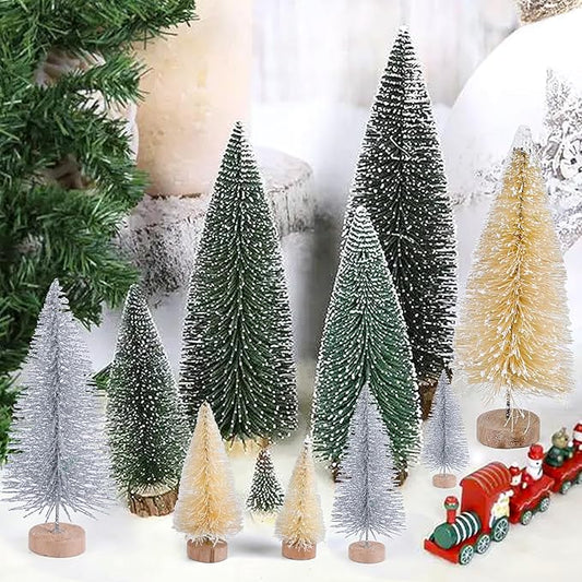 CCINEE 30pcs Sisal Frosted Mini Christmas Trees, Miniature Christmas Bottle Brush Trees Plastic Pine Tree for Crafts Home ...