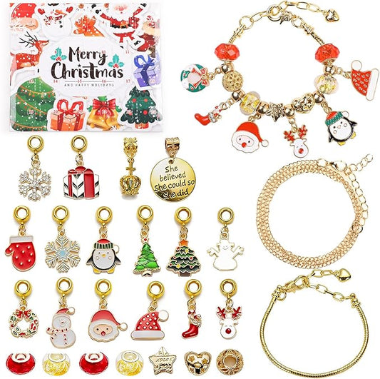 Hianjoo Christmas Advent Calendar Jewelry Set 2025, 24 Days Necklace Set Xmas Bracelet with DIY Charm Making Kit, Xmas Cou...