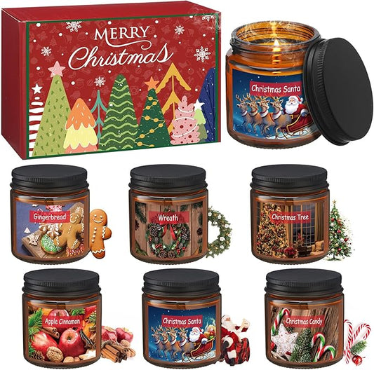 Conelist 6 Pcs Christmas Candle Set Scented Candle Gift Set Christmas Tree, Cookies, EVE, Apple, Candy, Wreath Gift for Wo...