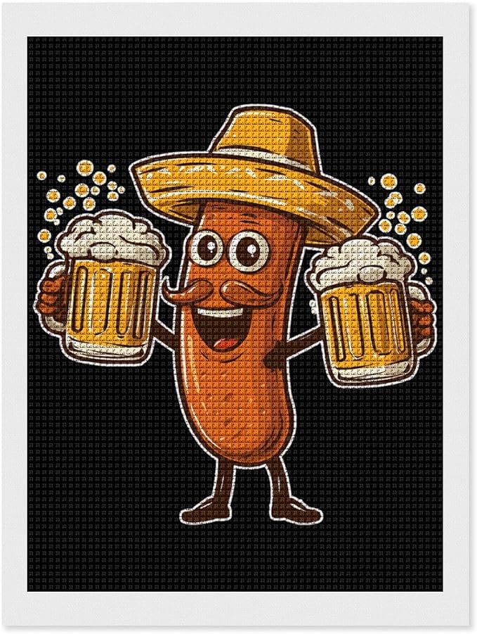 Sausage Beer Mugs 5D Diamond Art Kits for Adults Gem Painting Square Drill Home Wall Decor