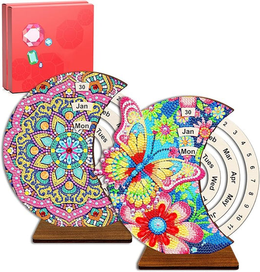 CharySim 3D Diamond Art Wooden Perpetual Calendar Kits for Adults Painting Accessories Gem Tools Crystral dots Paint for H...