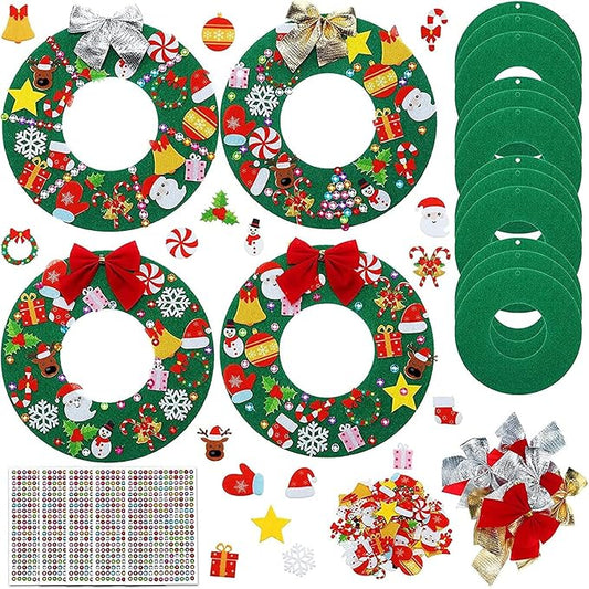 Tatuo 12 Pcs Felt Christmas Tree Wreath Decorating Craft Christmas DIY Ornaments Making Kit with 221 Self Adhesive Felt St...