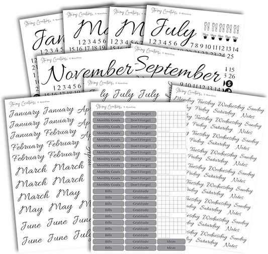 Stormy Creatives Essentials Planner & Journal Stickers — Black & White Starter Kit, 12 Sheets, 1,361 Functional Stickers f...
