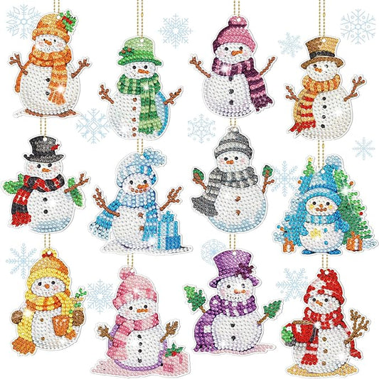 Ferraycle 12 Pcs Diamond Art Winter Ornaments Snowman Diamond Painting Kit DIY Art Keychains Winter Hanging Ornaments for ...