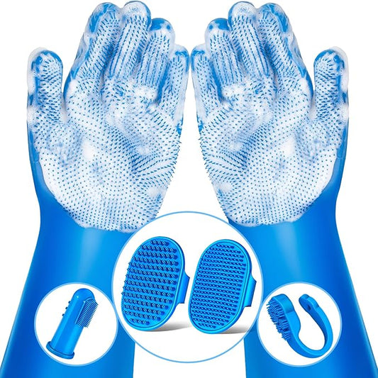 Augwind 6PCS Pet Grooming Kit for Dogs,Cats and Horses | Dog Washing Gloves | Dog Bath Brush | Dog Bath Gloves | Dog Shamp...