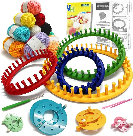 UCDRMA Loom Knitting Kit with Yarn, 23PCS Round Knitting Loom Kit for Beginners Including Instructions and Pom Pom Maker, ...