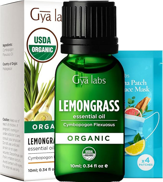 Gya Labs Organic Lemongrass Essential Oil - 0.34 Fl Oz - for Skin, Hair, Diffuser, Aromatherapy, DIY Candle Making Scents
