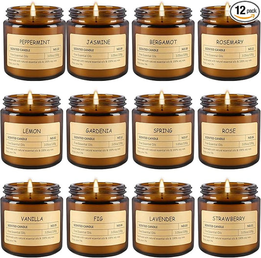 12Pack Scented Candle Set - Aromatherapy Candle Gift Set – Long Lasting Jar Candles for Men| Women, Ideal for Birthdays, M...