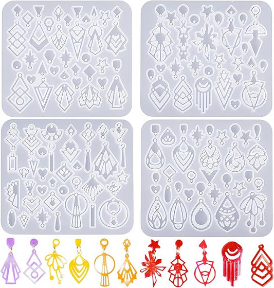 (4 Pack) Resin Earring Molds,Silicone Jewelry Mold with Hole, Variety Shape Geometric Resin Jewelry Molds for DIY Earrings...