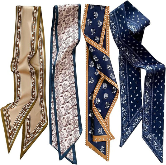 AruiLeo 4 Pcs Bag Handbag Handle Ribbon Hair Head Band Neck Scarf For Hair Fashion Skinny Scarves For Women Gift