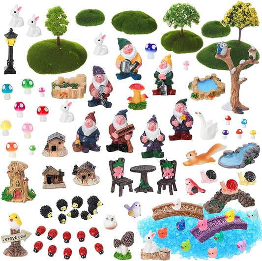 GGSTDDUP 82 Pcs Fairy Garden Accessories Set Miniature Gnome Resin Figures Fairy Garden Decor Terrarium Decorations DIY Mi...
