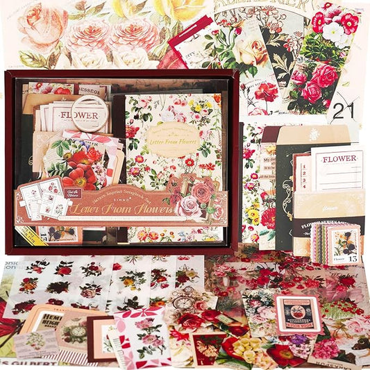 Funto Scrapbooking Kit(154 PCS), Vintage Collection-Letter from Flowers, Perfect for Bullet Scrapbooking Materials, Planne...