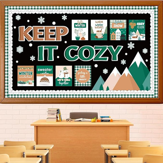 Winter Mountains Bulletin Board Decoration Set, Christmas Classroom Decorations Snowman Snowflake Educational Poster Cutou...