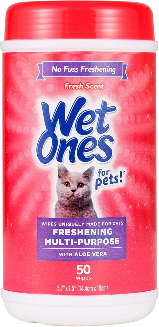 Wet Ones for Cats Freshening Wipes, Multi-Purpose Cat Grooming Wipes with Aloe Vera, Helps Remove Dirt, Odor, and Dander B...