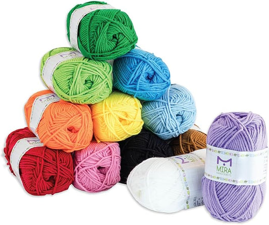 Mira HandCrafts 12 Acrylic Yarn Skeins - Crochet and Knitting Starter Kit for Colorful Arts and Crafts with 1,312 Yards of...