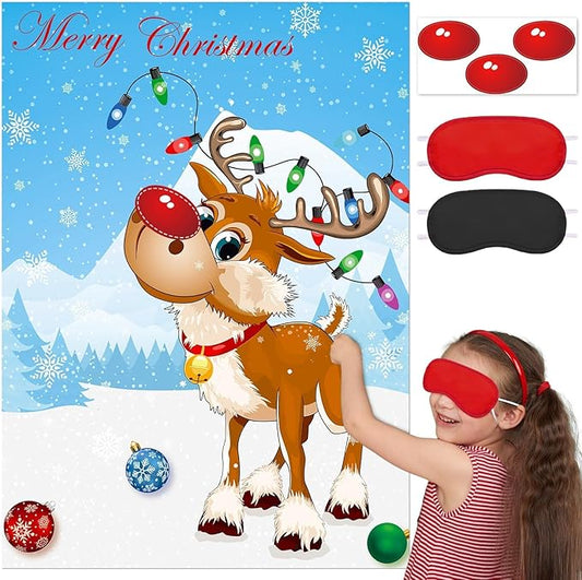 Upgraded, Christmas Games, for Kids, Family Party, Pin The Nose on Rudolph Game, Fun Xmas Games, Classic Design, with Prem...