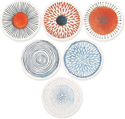 AD Set of 6 Coasters for Drinks Absorbing Round Ceramic Stone Coaster with Cork Base Tabletop Protection Mat for Mugs and ...