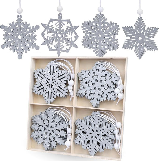 16 Pieces Silver Snowflake Christmas Ornament 3inch Wooden Snowflakes Ornaments for Winter Home Garland Christmas Tree Dec...