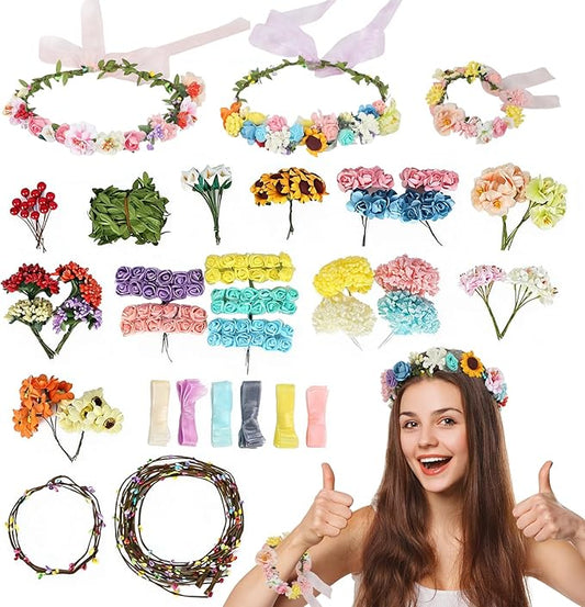 Crystalberry 295Pcs DIY Flower Crown and Bracelets Making Kit for 20 Sets of Garlands and 5 Sets of Bracelets Flower Wreat...