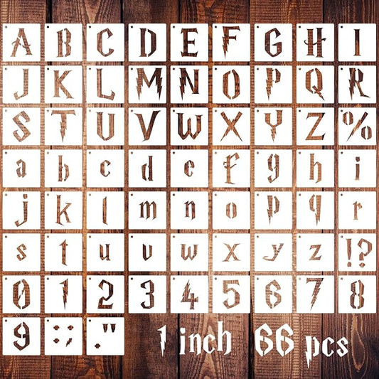 1 Inch Gothic Letter Stencils for Painting, 66 Pcs Reusable Old English Stencils, Calligraphy Letter Number Symbol Drawing...