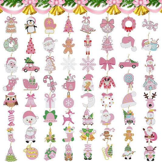 Hungdao 64 Pcs Christmas Diamond Art Ornaments Kits Xmas Diamond Art Kits for Adults Santa Claus Snowman Xmas Tree 5D Wint...
