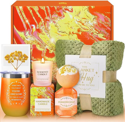 Birthday Gifts for Women, Get Well Soon Self Care Retirement Thinking of You Inspirational Gifts Basket with Flannel Blank...