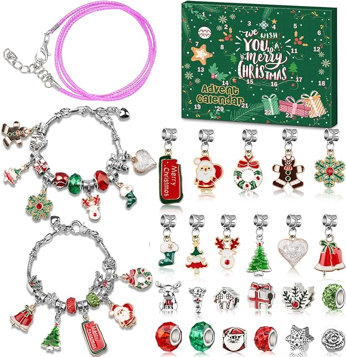 Advent Calendar 2025 Girls, Jewelry Making Kit Charm Bracelet Advent Calendar for Kids Countdown to Christmas, DIY Christm...